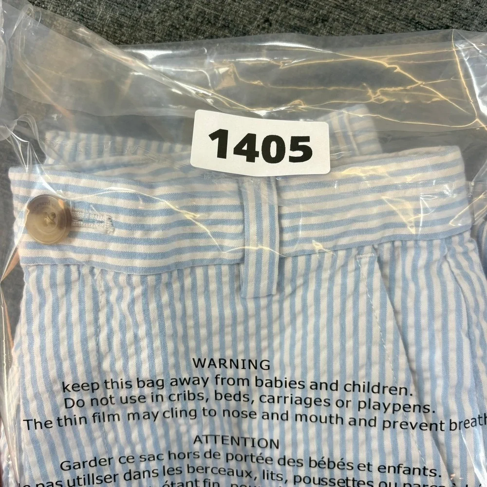 Vineyard Vines Seersucker Shorts Boys 14 Blue White Striped Cotton Blend Stretch